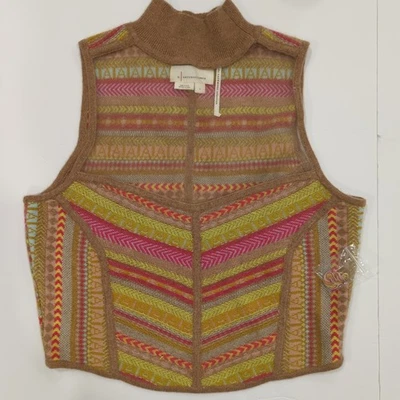NWOT Anthropologie Colorful Striped Cashmere Knit Mock Neck Tank Sheer  W Size L - Image 1 of 4