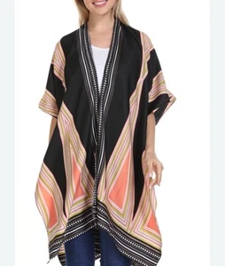 Elegante plumero kimono negro y multicolor Art Deco talla L - Imagen 1 de 12