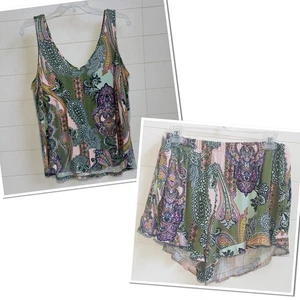 SOMA Cool Nights Pajama Tank (XL) & Short (L) Green Paisley Print Organic Cotton - Picture 1 of 13