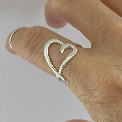 925 Sterling Silver Big Heart Love Thin Silver Ring For Men & Women. - Image 1 of 4