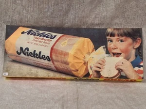 VTG NICKLES TOASTMASTER BREAD Advertising Shelf Sign Girl Eating Sandwich A - Picture 1 of 7