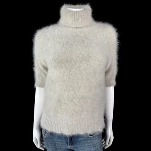 70% Angora Fuzzy THE LIMITED grauer Kurzarm Rollkragen Pullover 34 in Brustweite - Bild 1 von 10