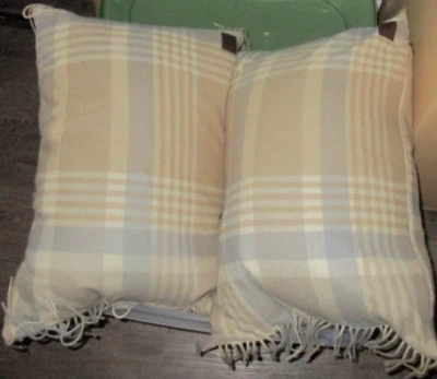 NEW LOT 2 UGG PLAID WOOL FRINGE DOWN FEATHER RECTANGULAR THROW PILLOWS 21" x 15" - Image 1 of 4