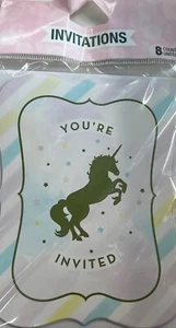 Gold Unicorn Sparkle Postcard Invitations w/Envelopes 8 per pack 4" x 6" Paper - Picture 1 of 2