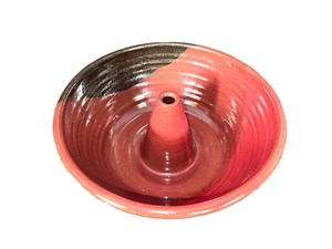 Signed Sommerville Art Pottery Color Blocked Stoneware Bunt Cake Baking Pan Red - Picture 1 of 8