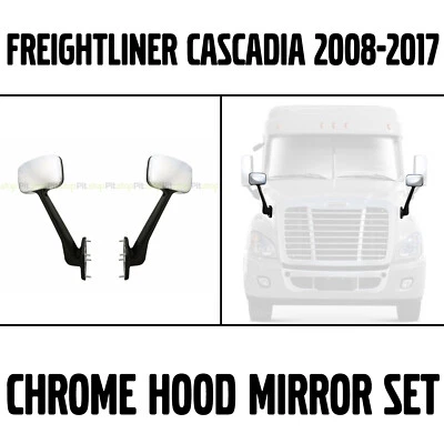 Freightliner Cascadia 2008-2017 Truck Hood Mirror Set Pair Left Right Chrome - Image 1 of 3