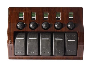 Schalttafel Mahagoni mit 5-Taste Schaltpaneel Wurzelholz 12V Schalterpaneel Boot - Bild 1 von 2
