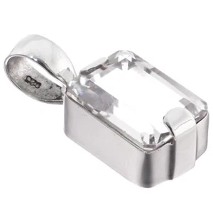 "Ciondolo Quarzo Sterling Argento 925 Taglio Smeraldo Grande 14mm Bianco Naturale, 1" - Foto 1 di 2