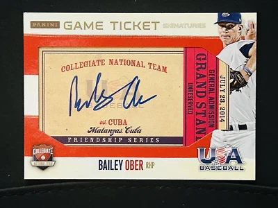 BAILEY OBER 2014 USA Baseball Cuba Game Ticket On-Card Auto SP #'d /30  Twins RC - Image 1 of 4