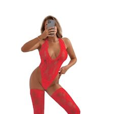 Women Sexy Full Lace Bodysuit Jumpsuit Top Lingerie V Neck Stretch Leotard UK