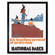 Advert American Native Grounds Hunting National Parks 12X16 Inch Framed Print