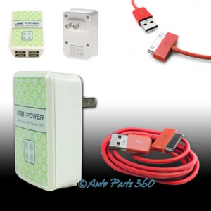 4 USB PORT HOME AC WALL ADAPTER+3FT CABLE POWER CHARGER RED GALAXY TAB NOTE 10.1 - Picture 1 of 1