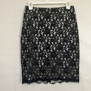 Diane von Furstenberg Lace Floral Overlay Skirt Womens 4 Black White Layer Roses