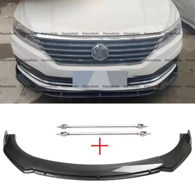 For Volkswagen Jetta Carbon Fiber Front Bumper Lip Spoiler Splitter + Strut Rods - Image 1 of 4