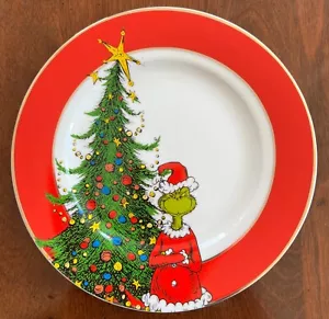 Dr. Seuss The Grinch Christmas Gold & Red Rimmed 8" Salad Plate New! - Picture 1 of 2