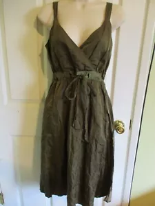 Abito avvolgente Eileen Fisher taglia 6 olivina acciaio raso collo a V nuovo con etichette - Foto 1 di 3