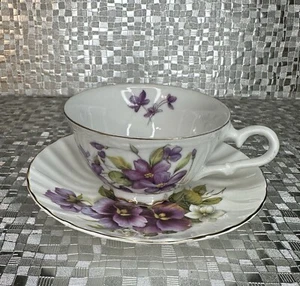 Allyn Nelson Violet Cup and Saucer Set Shabby Chic - Picture 1 of 8