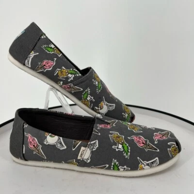 TOMS NWOT YOUTH ROCK BAND UNICORNS, ICE CREAM PINEAPPLES ALPARGATA GREY CANVAS - Image 1 of 4