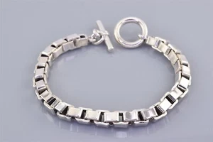 Pulsera veneciana de plata de ley de 7,5 mm con eslabones de caja 925 66 g 9,25" - Imagen 1 de 5