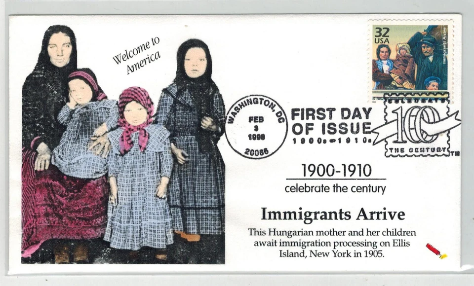 DYNAMITE HANDPAINTED / TINTED CELEBRATE CENTURY IMMIGRANTS ARRIVE EARLY 1900s - Image 1 of 1