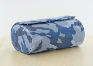 Uhrenbox Reisebox Uhrenrolle für 2 Uhren Camouflage Grau / Blau Velour geknöpft - Bild 1 von 4