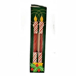 Vintage SPN Red White Christmas Taper Candles Spiral Hong Kong 10” - Picture 1 of 6