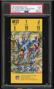 1984 Marcus Allen Jim P Fred B Super Bowl XVIII Signed Ticket PSA 3 DNA 10 HOF - Bild 1 von 3