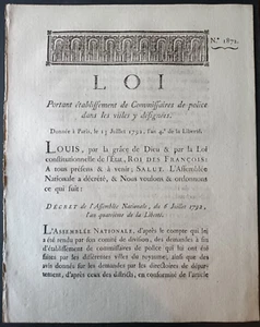 LOIS ARRETES DECRETS - LOI - établissement de Commissaires - 13 JUILLET 1792 - Imagen 1 de 2