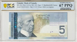 Canada 2011 5 Dollars Certified PCGS Banknote UNC 67 PPQ Pick BC-67c - Picture 1 of 2