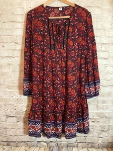 Old Navy Peasant Dress Womens Medium Rust Woodland Forest Deer Printed Boho - Picture 1 of 12