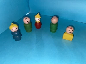 Vintage Lot of 5 Wooden Fisher Price Little People Clown, Teacher, Dad, Kid - Picture 1 of 4