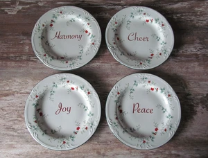 MINT Pfaltzgraff WINTERBERRY® Harmony, Cheer, Joy, Peace Set of 4 Side Plates 8" - Picture 1 of 10