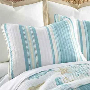 San Clemente Standard  Quilted Cotton Sham Aqua Blue Stripe New - Picture 1 of 3