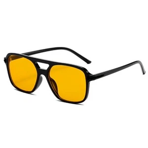 Men Women Trendy Yellow Lens Big Aviator Retro 70's Oversized Sunglasses - Picture 1 of 6