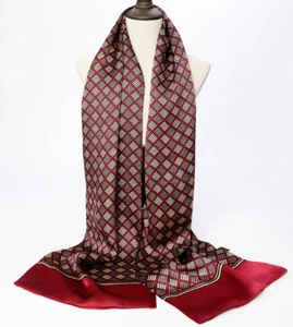 100% Silk men women Scarf satin neckerchief Wrap Plaids Checks dark red MY113-13 - Picture 1 of 7