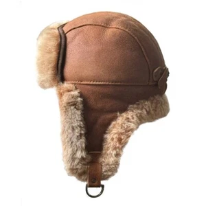 Russian Real Sheepskin Shearling Trapper Hat Ushanka Aviator for Men & Women - Picture 1 of 10