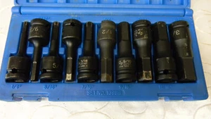 GREY PNEUMATIC 1/2" DRIVE 10PC HEX IMPACT DRIVER SOCKET SET #1398H - Picture 1 of 5