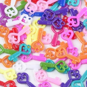 3 Key Charms Beads 36x17mm Random Color Opaque Acrylic Plastic USA 1506 - Picture 1 of 3
