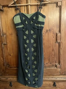 Karen Millen Green Silk Strappy Dress Size 6/8 Cut Out Midi Boned Beautiful - Picture 1 of 5