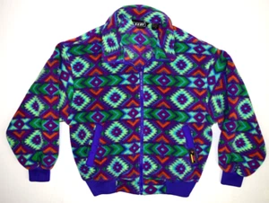 Vintage Fleece Jacket Aztec Vaporwave Size S 90s Color Pop Fleece Zip Jacket - Picture 1 of 8