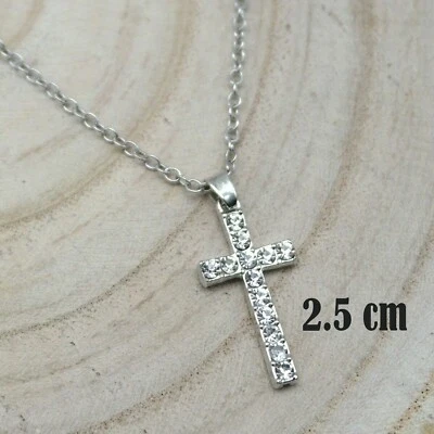 Collana con croce per Donna pietre Strass Catena pendente Crocifisso silver - Immagine 1 di 2