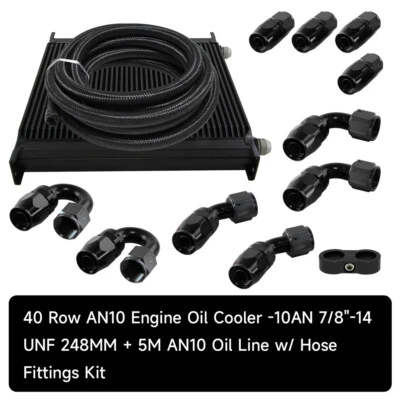 AN10 40 Row Oil Cooler+5M Oil Line Hose Fittings Kit For SUV Van Truck Black - Image 1 of 4
