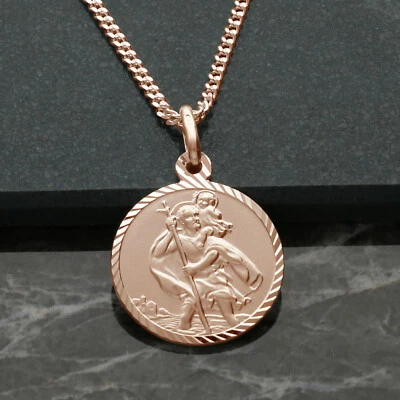 Grabado y cadena colgante de corte diamante corte diamante corte diamante en oro rosa de 9 quilates de 16 mm enchapado en oro rosa Foto 1 de 4