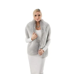Women's Faux Fur Shawl Wraps Cloak Coat Sweater Cape for Evening Party Silver - Picture 1 of 5