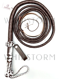 Látigo de cuero de toro Bullwhip en blanco/marrón en 3 pies, 4 pies, 6 pies, 8 pies, 10 pies - Imagen 1 de 7