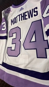 Auston Matthews Adidas Authentic Hockey Fights Cancer Stitched Jersey Leafs NWT - Picture 1 of 11