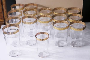 16-glass set 8 oz. & 4 oz. vintage gold edge glasses barware mid-century tumbler - Picture 1 of 9