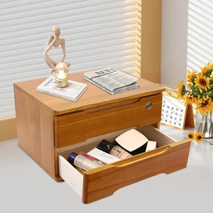 Gabinete de almacenamiento de escritorio de 2 niveles organizador de mesa de madera caja bloqueable con cajones - Imagen 1 de 14