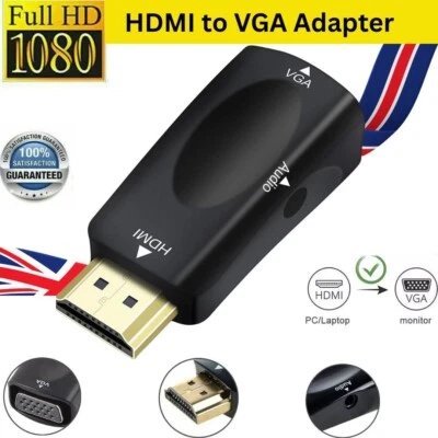 HDMI zu VGA Adapter Konverter mit 3,5mm Audio Klinke Kabel Stecker zu Buchse Anschluss - Bild 1 von 4