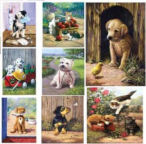 PICK FROM 16 DOGS CATS KITTENS PUPPIES PAINT BY NUMBER ACRYLIC PAINTING KITS - Picture 1 of 17